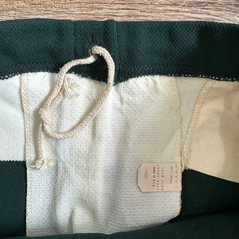 Vintage 60s Mens Square Swim Bathing Trunks Stripe Green White Large